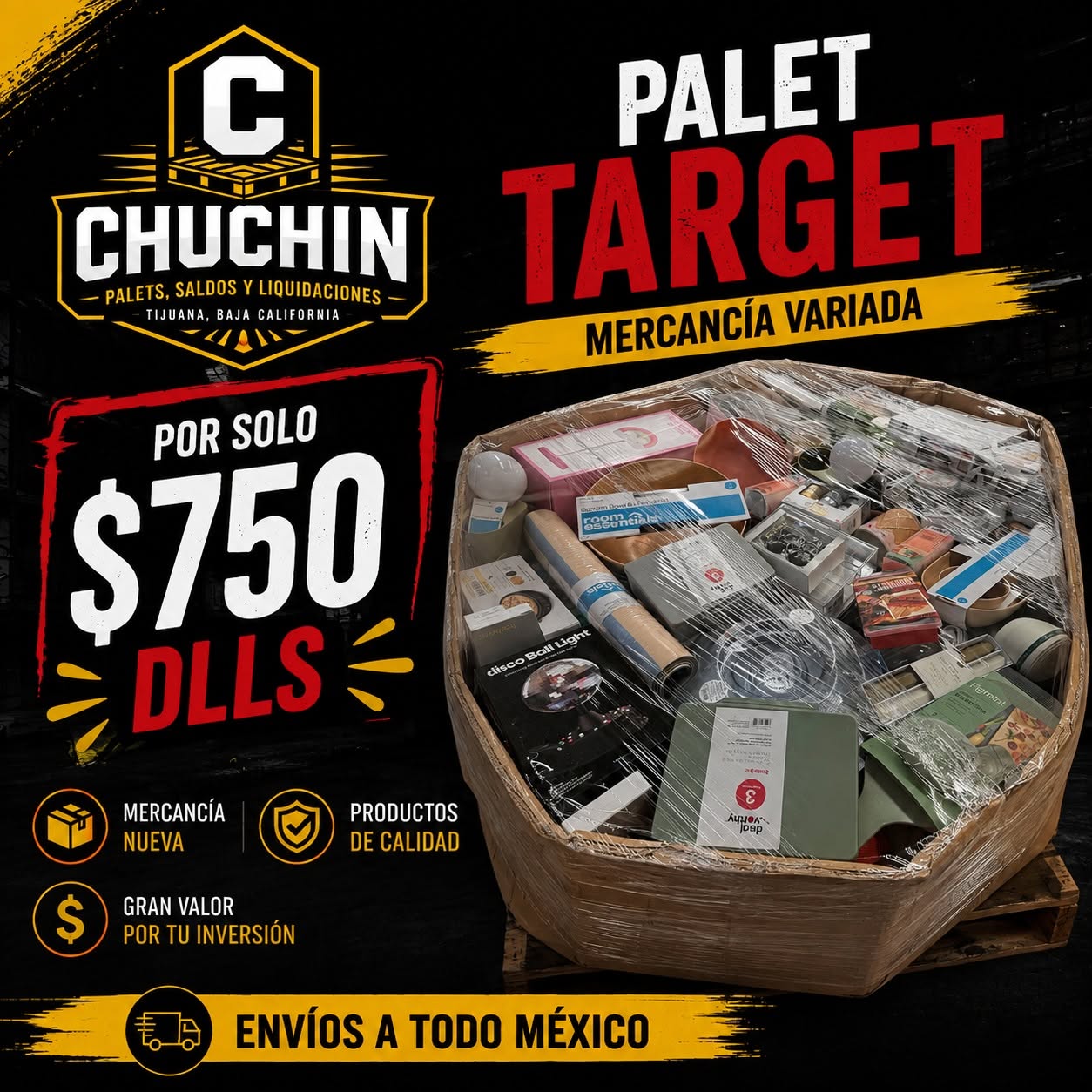 Palet Target con mercancía variada